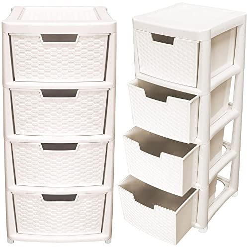 Rattan Cream Large 4 Drawer Plastic Modular Storage Tower Perfect for Home, Schools, Offices Storage Solution (1)