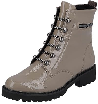 Remonte Ladies Military Style Ankle Boots D8670-20 - Brown Patent Leather - UK Size 4 - EU Size 37 - US Size 6