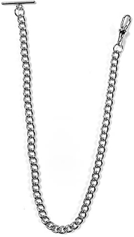 Men's pocket watch chain Albert chain, Silver vest chain with T-bar