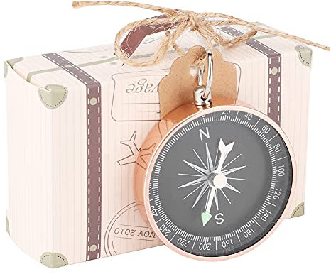 OKJHFD 20-teilige Mini-Koffer-Geschenkbox, Hochzeitsgeschenkbox, S¨¹?igkeitenboxen mit Kompass und Kraftetiketten f¨¹r Reise-Hochzeitsbevorzugungsdekorationen(Ros¨¦gold)