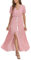 VOGMATE Femme Robe Chic Longue Col V à Fleur Manches Courtes en Coton Robe Maxi de Plage D'été,S