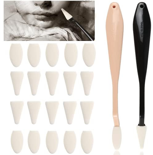 DXUANTING 20 Pcs Sketch Wiper Set Art Sketch Wipe Knife Washable Brush Sponge Wiper Highlight Artist Drawing Correction Detail Eraser for Artist Students Charcoal Sketch Drawing Tools