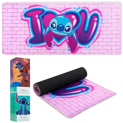 Disney Tappetino Mouse - Tappetino Scrivania Stitch Baby Yoda Gaming Mouse Pad Grande Antiscivolo Desk Mat 80cm x 36cm Sottomano Accessori Ufficio Casa (Rosa Stitch)