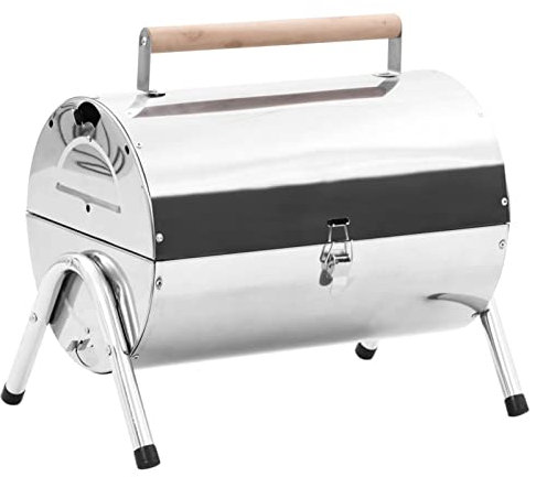 Tidyard Tragbarer Holzkohlegrill Tisch Grill Grilltonne Kohlegrill BBQ Edelstahl Doppelrost
