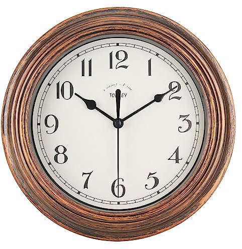 Topkey Silent Wall Clock Kitchen 9 Inch Retro Non-ticking Decorative Bedroom Office Wall Clock - Vintage gold