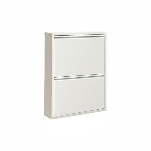 VEEHAUS Schuhregal Schmal Metall Schuhschrank Hoch Schuhkipper mit Magnetische Abdeckung Metall Montiert Schuhschrank Schmal und Wandmontage (Weiß, 2 Klappen)