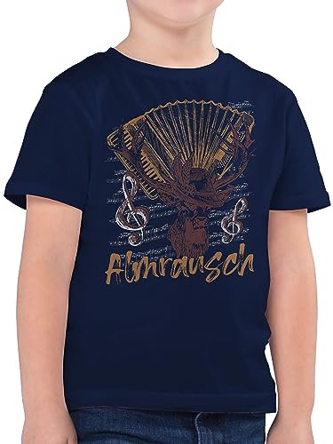 Kinder T-Shirt Jungen - Kompatibel mit Oktoberfest Trachtenshirt - Almrausch Hirsch Tradition Alpen Almerer - 164 (14/15 Jahre) - Dunkelblau - Trachten Shirts Oktoberfest- Shirt Bayerisches Tshirt