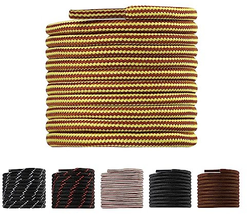 LARGERED Round Shoe Laces Work Boot Laces Heavy Duty, Durable Thick 4mm Shoelaces for Trainers Shoes Walking Hiking Boots, Replacement Round Lace Rope Laces for Men Women, Yellow/Brown-120CM