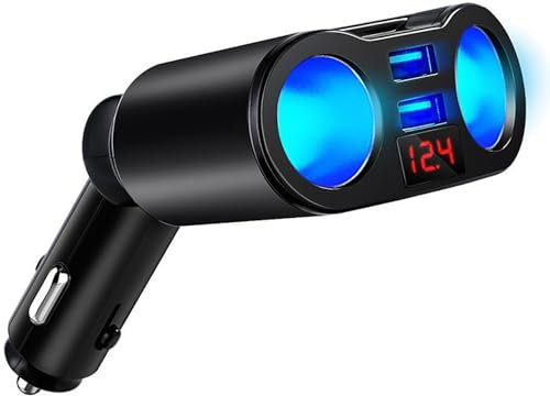 KFZ Ladegerät Verteiler,Auto Ladegerät Zigarettenanzünder Adapter,mit 2 Steckdosen Dual USB Ports Autoladegerät mit LED Spannungsanzeige