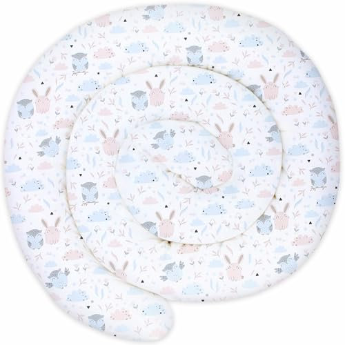 Totsy Baby XXL Bettschlange Bettkissen Stillkissen Bettrolle Bettkantenschutz Zierkissen Bettumrandung Schlange XL Handmade Hellgrau mit Eulen 200 cm Oeko-Tex-Zertifikat