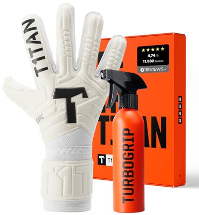 T1TAN Classic 1.0 White-Out Junior + Turbogrip - Torwarthandschuhe Kinder und Handschuhreiniger - ohne Fingerschutz - Fußballhandschuhe für Torhüter - Größe 4