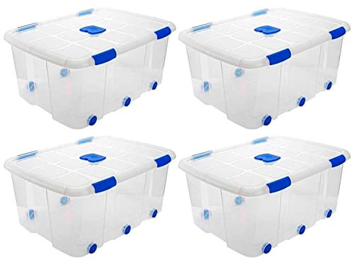 Acan Tradineur - Pack de 4 Cajas de Almacenamiento - Fabricado en plástico - Contenedor para almacenar juguetes, libros, ropa, mantas - N.º 15-56,3 x 76,5 x 34,3 cm - 100 Litros