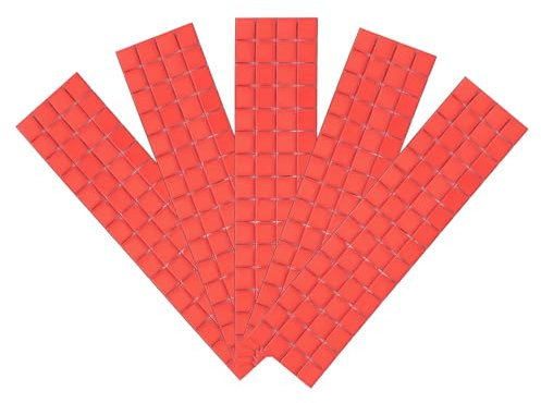 QUARKZMAN 5 Stück selbstklebende Disco-Fliesen-Aufkleber, 10 x 10 mm, Mini-Mosaik-Spiegelfliesen, quadratische Glasfliesen für DIY-Disco-Kugel-Basteldekorationen, rot