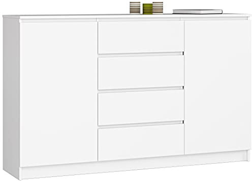 Home Collective Kommode weiß 160cm breit mit 4 Schubladen und 2 Türen, Schlafzimmer und Wohnzimmer, vielseitig einsetzbar für Flur und Kinderzimmer