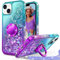 Unlicaku for iPhone 13 Case, with Ring Women Girls Bling Holographic Sparkle Glitter Cute Cover, Diamond Ring Protective Phone Case, Purple