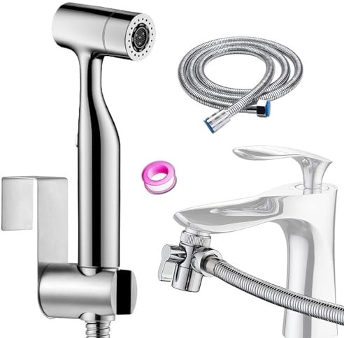 Bidet Handbrause Set, Multifunktionales Wasserreinigungssprühgerät mit Dual-Modus (Jet/Stream)-Lieferung mit Wasserhahnspender, Schlauch- und Haken-WC- oder Wand-Bidet-WC-Aufsatz, Sprühkopf aus ABS