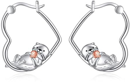 YFN Fischotter Ohrringe Sterling Silber Tier Herz Creolen Baumeln Tropfen Niedlich Otter Schmuck Geschenke für Damen Mädchen