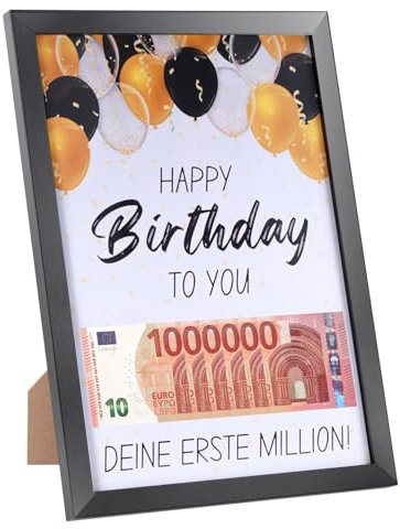 JIZZU Geldgeschenke Geburtstag, Kreativ Geld Verschenken, Bilderrahmen für Geldgeschenke A4, Happy Birthday Geschenk Deine erste Million