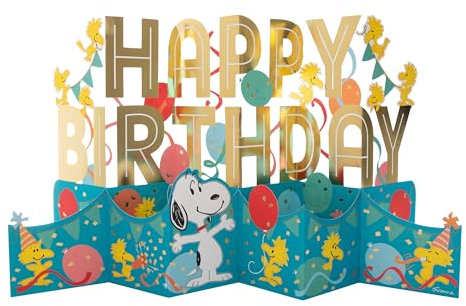 Hallmark Geburtstagskarte, Jumbo-3D- und Pop-Up, Erdnüsse Snoopy und Woodstock, Happy Birthday Banner Design, Blau, Gold