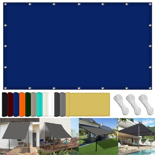 Rechteck Sonnensegel 160 x 400 cm Wasserdicht Quadratisch Sonnenschutz Strand Uv-Schutz-Polyestergewebe mit Seil Ideal für Schwimmbäder Partys Und Outdoor-Aktivitäten, Dunkelblau