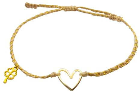 Bracelet Porte Bonheur Femme Bijoux Belle À Tomber, Bracelet Cœur Plaqué Or, Bijoux Trèfle à Quatre Feuilles Pour Femme, Fin Bracelet Bresilien Tresse, Création Française (Terracotta, Plaqué or)