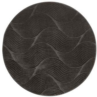 Taracarpet Kurzflor Boho Skandi Polyester Teppich in 3D Optik waschbar, pflegeleicht und robust ideal fürs Wohnzimmer, Schlafzimmer und Kinderzimmer auch als Badematte Anthrazit Düne 120 cm rund