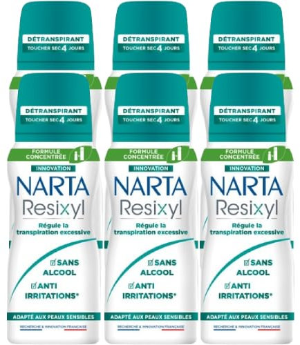 NARTA Resixyl – Deodorant für Damen – Deodorant mit trockener Berührung 4 Tage – übermäßiges Schwitzen – gegen Reizungen * – 0% Alkohol ** – für empfindliche Haut – gegen weiße Flecken – 100 ml – 6