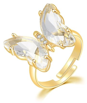 GleaMora Romantischer süßer Schmetterling mit CZ Verlobung verstellbare Ringe für Frauen Trendige Party Hochzeit Schmuck