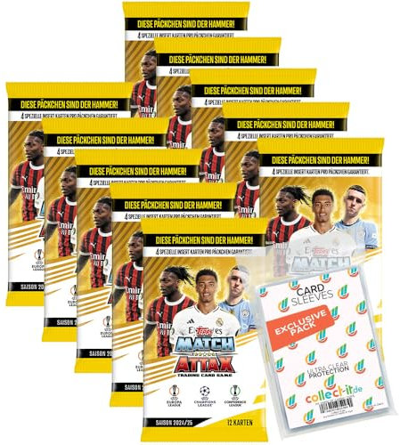 Bundle mit Match Attax Champions League 2024/25 - Trading Cards - 10 Booster + Exklusive Collect-it Hüllen