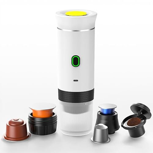 YOPOTIKA Macchina per caffè espresso elettrica portatile, 3 in 1, compatibile con capsule originali Nespresso e altre capsule, caffè macinato, autoriscaldante, 60 ml, Silver