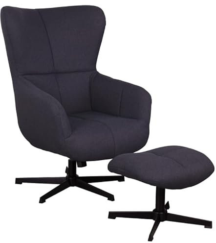 MR. DEKO Ohrensessel mit Fußhocker Sava | Hochlehner Lounge-Sessel mit Armlehnen | Drehbarer, kippbarer Relaxsessel mit Hocker | Elegante Möbel für Wohnzimmer & Schlafzimmer | 74x104x86 cm