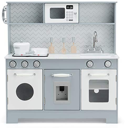 DREAMADE Spielküche Kinderküche mit Licht und Sound, Kinderspielküche mit Spüle Herd Backofen Mikrowelle, Kinder Küche aus Holz mit Spielzubehör für Kinder ab 3 Jahren