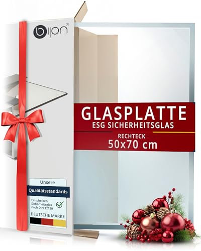 BIJON Glasplatte Tisch ESG Sicherheitsglas Rechteck - Für Esstisch, Couchtisch, Gartentisch, Schreibtisch, Bodenplatte, Funkenschutz, Kaminschutz - Glasplatte 50x70 cm oder 70x50 cm