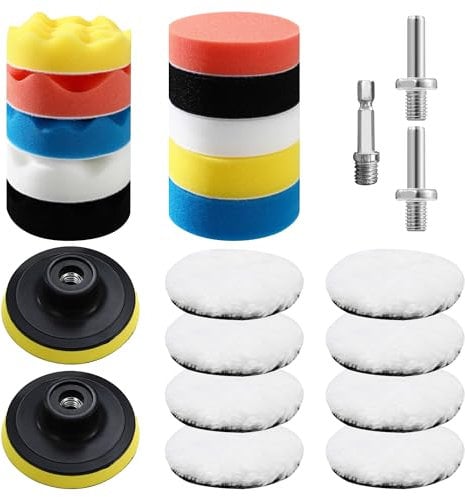23 Pezzi Lucidatura Auto Kit,80mm Kit di Spugne Lucidanti,con M10 Adattatore per Trapano in Lana,Accessori lucidanti per lucidare, levigare e cerare macchine lucidatrici
