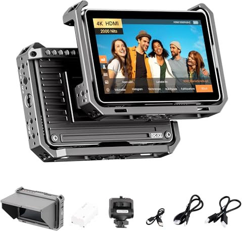 VILTROX DC-X2 2000 nits Moniteur de Champ d'appareil Photo Kit avec Cage de Montage 6 Écran Tactile DSLR avec écran Tactile DSLR 1920x1080 IPS 4K HDMI Loop in/Out 3D LUTs Pare-Soleil Batterie