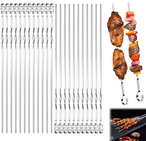 Coffee Life Plus 24pcs Brochettes pour Barbecue,30CM Brochettes en Acier Inoxydable,Brochettes en métal Plat,Brochettes RéUtilisables en Acier Inoxydable (C)