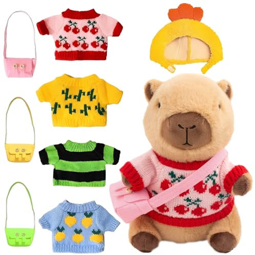 AVCXEC Capybara Plüschtier, 23cm Niedliche Capybara Kuscheltier capy-bara Plushie mit Kleidung und Accessoires Simulation capyba-ra Stofftier Plüsch Puppe Gefüllte capybaraPlüschtier für Kinder