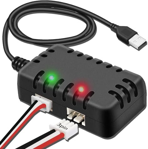 Tosiicop 7.4V Lipo Battery Ladegerät - RC Car Balancer Charger mit USB Schnell Ladekabel 2-in-1 XH-3P Stecker 1A für 2S Akku RC Auto Boat Airplane Monstertruck Quadcopter Airsoft SCX24 SCX10