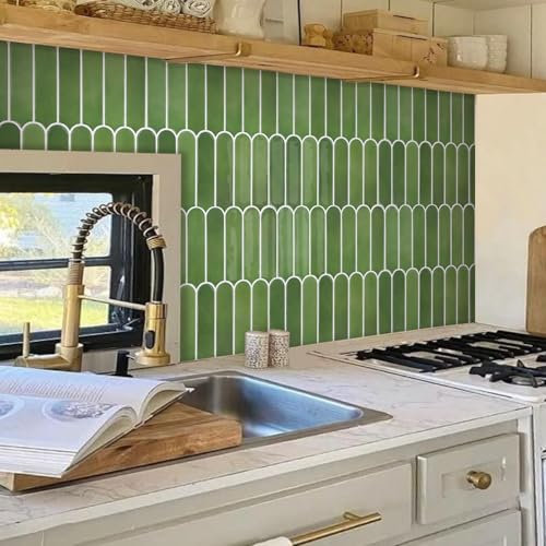 COMSTICKC Più Spessa Piastrelle Adesive Cucina Verde, 10 Pezzi 30,5 x 30,5 cm, Adesivi per Piastrelle Bagno, Murali 3D Autoadesivo Cucina Decorativi, Impermeabili, 2,5 mm Spessore