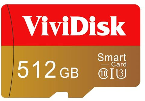 Vividisk Micro SD Card Memory Card 512GB with Adapter, TF Card Full HD, Fast Speed TF Memory Card for Security System, Camera, Smartphone, Dash Cam, Drone, Data Storage Mini SD Card