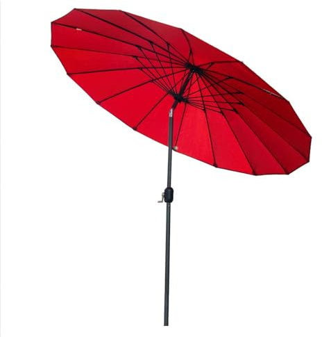 Parasol de Jardin Shanghai Ø 250 cm, Réglable et Inclinable, avec Manivelle, 16 Baleines, Mât en Aluminium, Protection UV50+(Rouge)