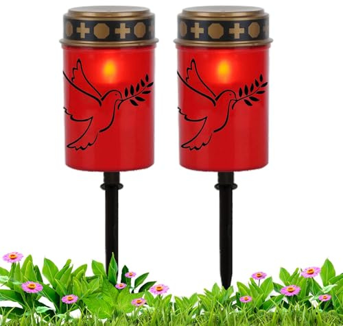 Grablichter – Gartenkerzenlampe 2er-Set – wasserdichte Pfahl-Lichtdekoration für Friedhof, Grab, Weg, Hinterhof, Zuhause, Party, Garten