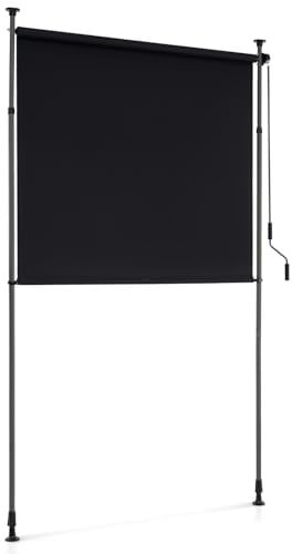 GOPLUS Toldo Vertical Exterior Terraza Enrollable, Pantalla Exterior Extraíble con Manivela, Altura Ajustable, Sin Taladrar, Protección Solar/Pantalla Privada, para Balcón, Negro (200x220-310 cm)
