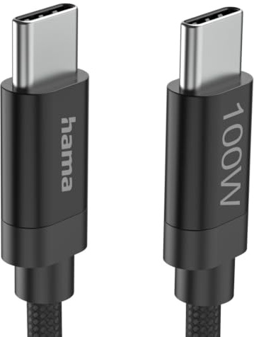 Hama Fabric Charging Cable, USB-C to USB-C, 100w, 3m, Black | 100 W, Nylon