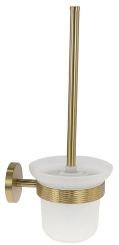Vetrineinrete® Porta scopino in acciaio oro con bicchiere vetro satinato accessori da bagno porta spazzolone per wc water