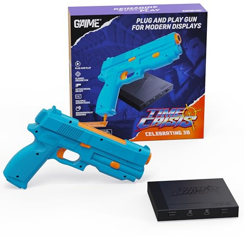G’AIM’E Basic Lightgun Arcade System – Time Crisis Plug & Play Retro Shooter for Modern TV & Projector – Includes Lightgun & Mini-Console