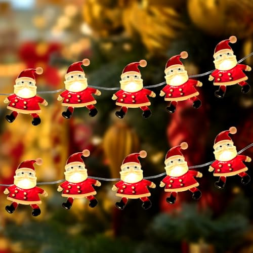 KLYNGTSK Catena Luminosa Natale 2M 20 LEDs Catena di Luci di Babbo Natale Catena Luminosa a LED per Interni ed Esterni, Bianca Calda, per Decorazione per Feste Albero di Natal e Giardino Stanza