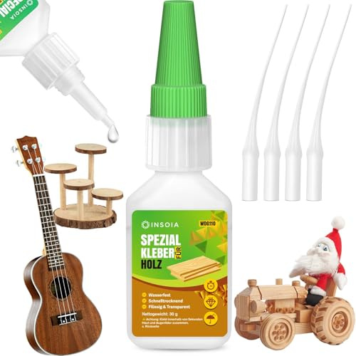 Holzkleber Extra Stark Wasserfest für Holz & Wood, Transparent 30 G Set | Flüssig Express Sekundenkleber, Kleber Reparatur MöBel,Bastelarbeiten ,Diy,Innen,AußEnbereich. Glue mit 4 PräZisionsspitzen