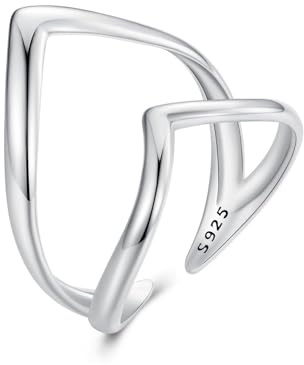 SOUTHPLUS Ring Silber 925 Damen Minimalist Elegant Ringe Silber Verstellbare Ring Daumenring Damen Fingerring Verlobung Versprechen Offene Ringe Schmuck für Freundin Frau Mom (Herz V)