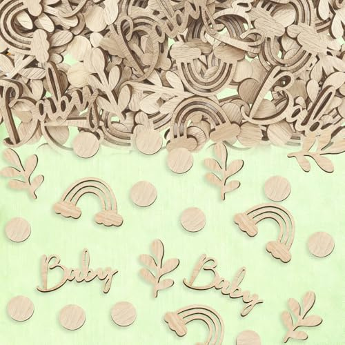 100 Stk. Baby Shower Konfetti, Holz Baby Party Tischdekoration für Geburtstagsfeier und Gender Reveal (Stil 1)